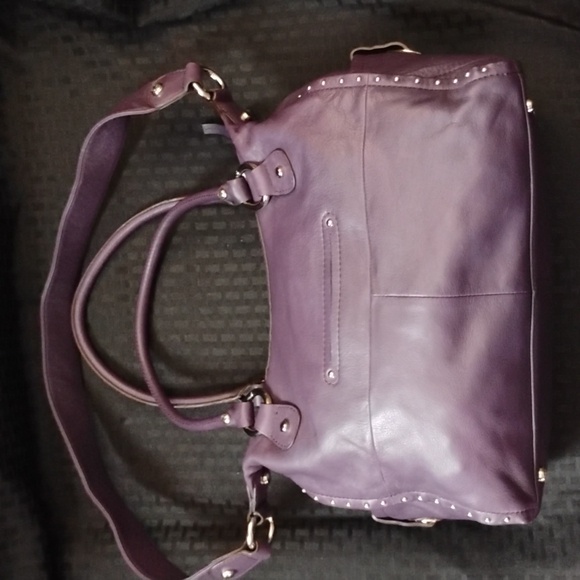 B. Makowsky Studded Plum Leather Shoulder Purse | Like New - Picture 4 of 9